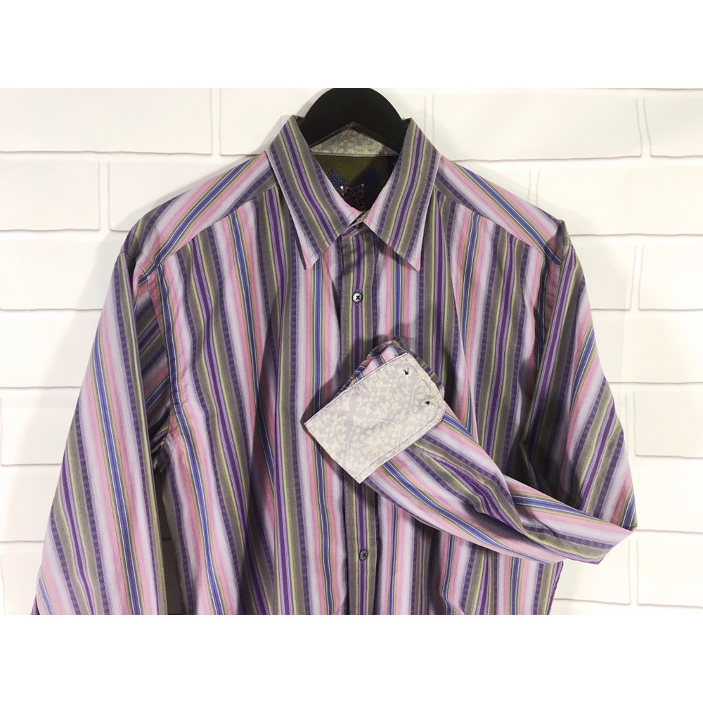 Robert Graham Men's Multi-Stripe Button-Down Shirt in Purple and Pink